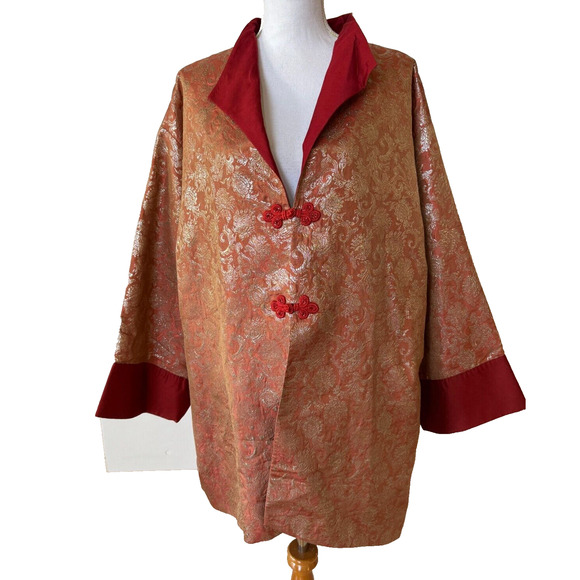 Vtg Nolan Miller Kimono Silk Metallic Orange Tapestry Jacket 2X - Picture 1 of 10